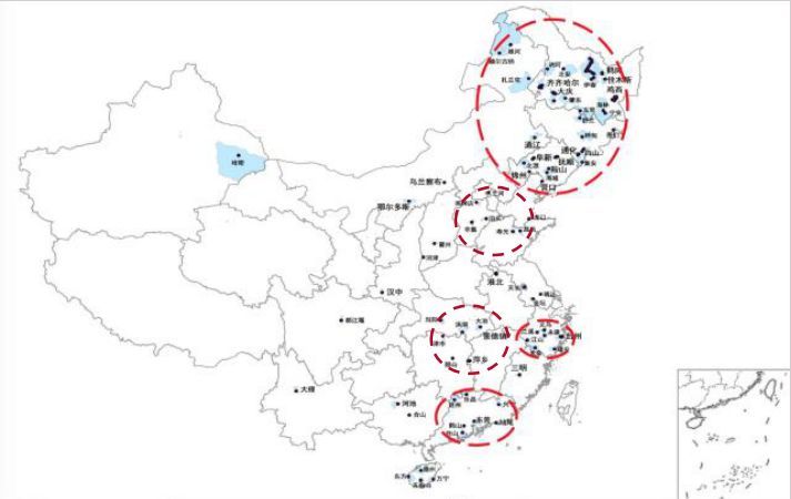 2007-2016年全国收缩型城市分布图